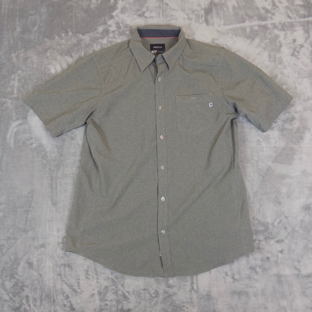 Marmot Button Up Shirt Mens Medium Green Short Sleeve Outdoor Hiking F54500